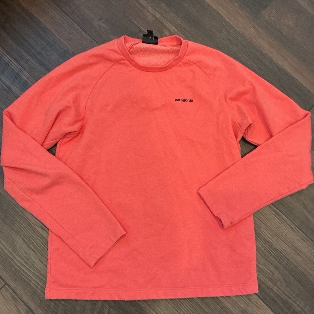Patagonia Organic Cotton P-6 Logo Sweatshirt Coral Pink Raglan Small Pullover